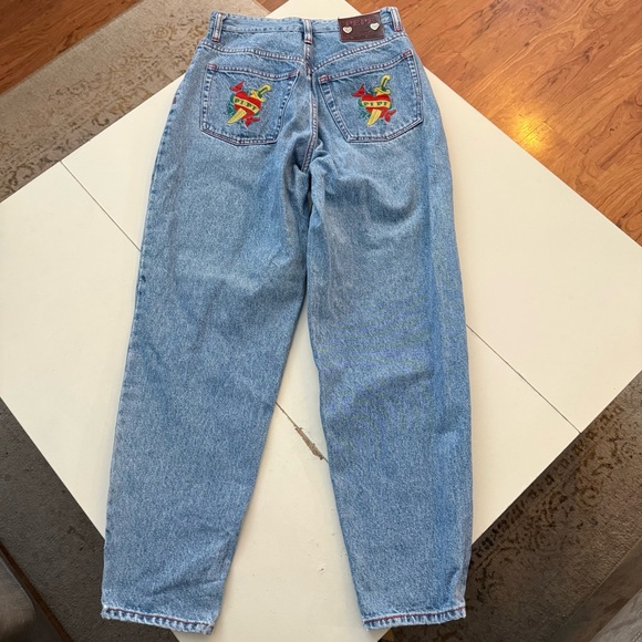 Vintage Rare Pepe Jeans Tattoo Red Heart Dagger Embroidered Y2K 90s High Waisted - Picture 4 of 7